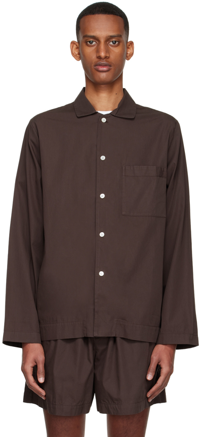 Shop Tekla Brown Organic Cotton Pyjama Shirt In Coffee