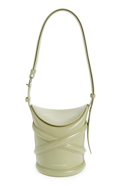 Shop Alexander Mcqueen Small The Curve Leather Shoulder Bag In Sage