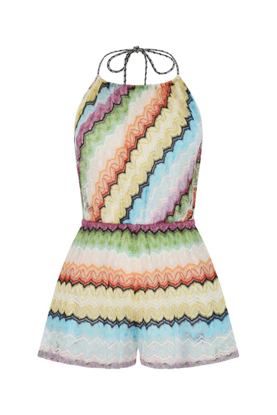 Shop Missoni Halterneck Knitted Open Back Playsuit In Multi