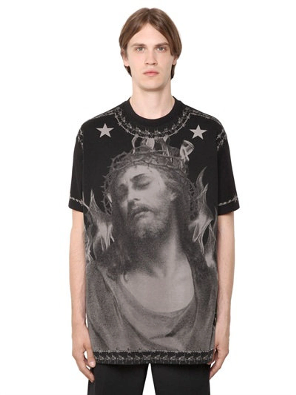 Givenchy Columbian Jesus Printed Cotton T-shirt, Black