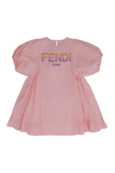 Shop Fendi Kids Logo Detailed Balloon Sleeved Dress In Pink