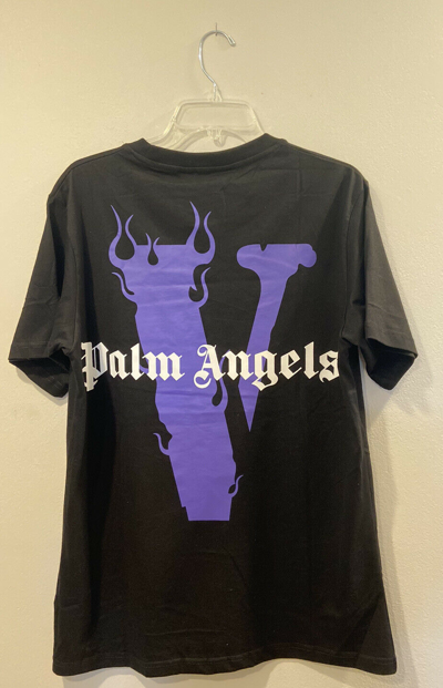 Pre-owned Vlone X Palm Angels Black Purple T Shirt Size Medium M