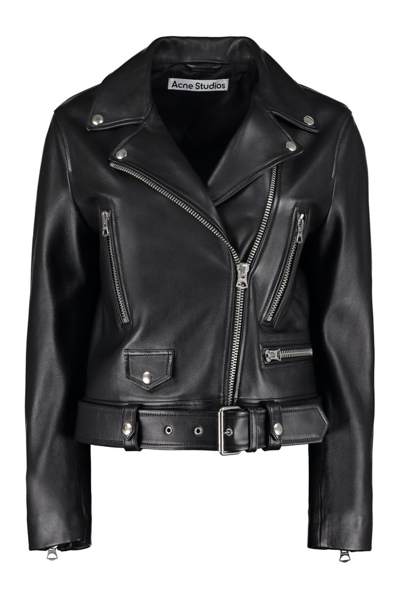 Shop Acne Studios Zipped Biker Jacket In Black