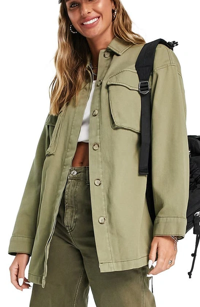 Topshop Belted Utility Lightweight Shirt Jacket In Khaki-green | ModeSens