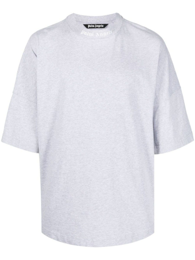 Shop Palm Angels Logo Print Grey T-shirt