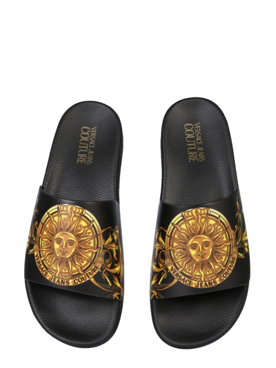 Shop Versace Jeans Couture Baroque Slipper In Black