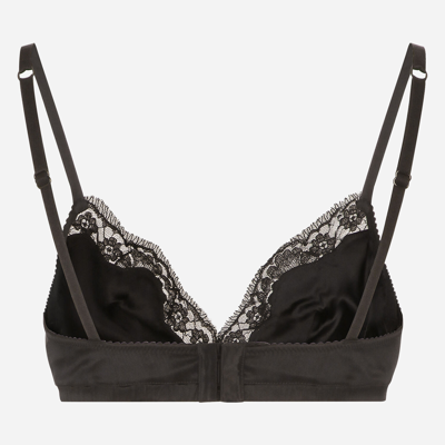 Shop Dolce & Gabbana Soft Cut Satin Bra With Lace In Black