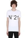 N°21 LOGO印图织棉T恤, 白色