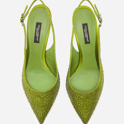 Shop Dolce & Gabbana Satin Slingbacks With Crystal Embellishment In Green