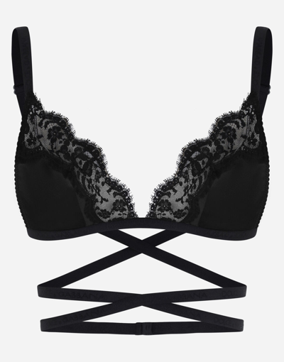 Dolce & Gabbana Crossover-strap Laced Triangle-bra In Black
