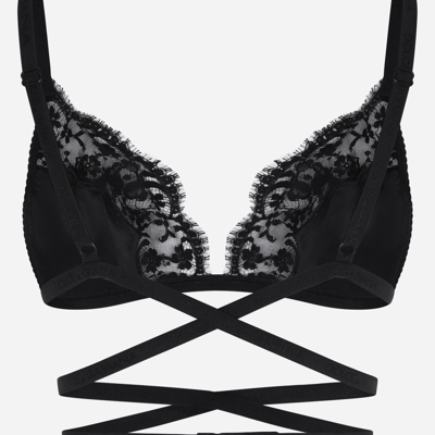 Shop Dolce & Gabbana Satin And Lace Triangle Bra In Black
