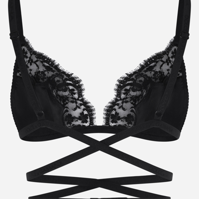 Dolce & Gabbana Crossover-strap Laced Triangle-bra In Black