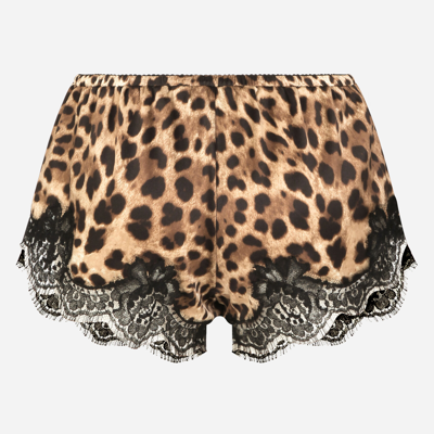 Shop Dolce & Gabbana Leopard-print Satin Lingerie Shorts With Lace Detailing In Stampa Leo