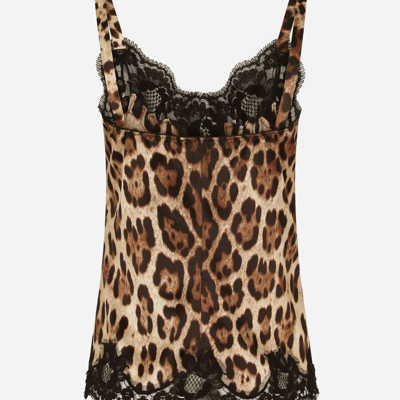 Shop Dolce & Gabbana Leopard-print Satin Lingerie-style Top With Lace Detailing In Animal Print