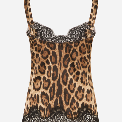 Shop Dolce & Gabbana Leopard-print Satin Lingerie-style Top With Lace Detailing In Animal Print