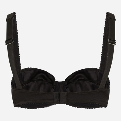 Shop Dolce & Gabbana Satin Balconette Bra With Lace Detailing In Black