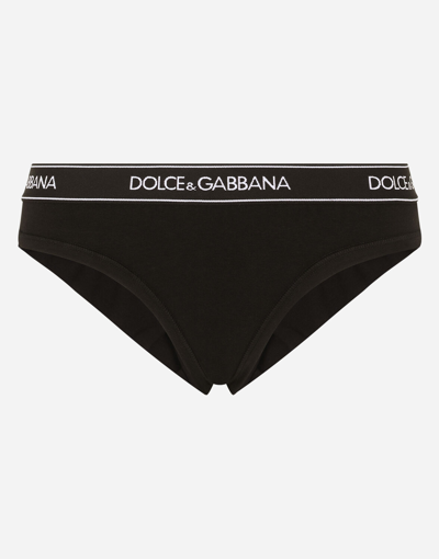 Shop Dolce & Gabbana Jersey Brazilian Briefs With Branded Elastic In Black