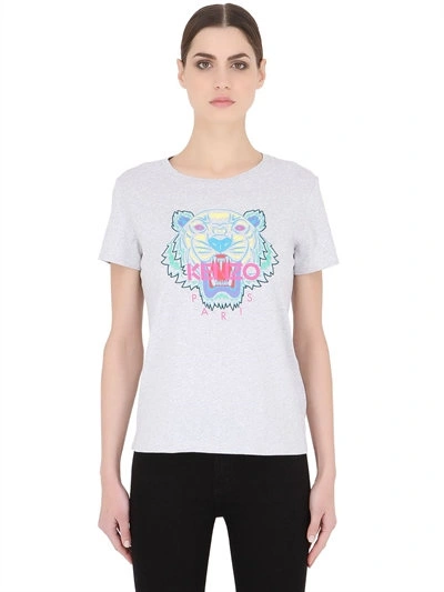 Shop Kenzo Tiger Printed Cotton Jersey T-shirt In Grey