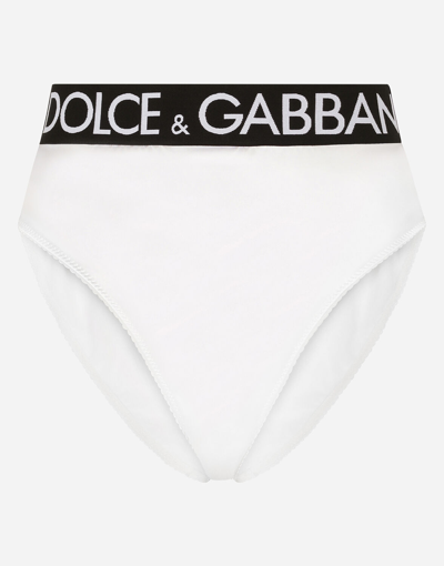 Shop Dolce & Gabbana High-waisted Satin Briefs With Branded Elastic In White