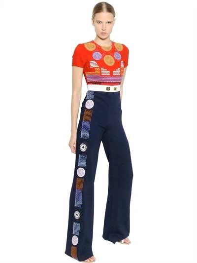 Shop Peter Pilotto Embroidered Crepe Jumpsuit In Blue/red