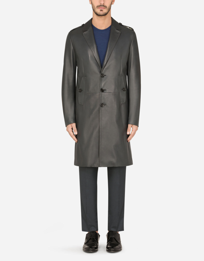Shop Dolce & Gabbana Lambskin Coat In Grey