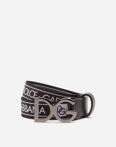 Shop Dolce & Gabbana Stretch Tape Belt With Logo In Black/white