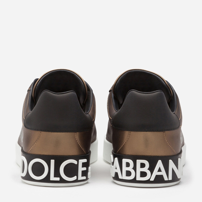 Shop Dolce & Gabbana Metallic Calfskin Nappa Portofino Sneakers In Bronze