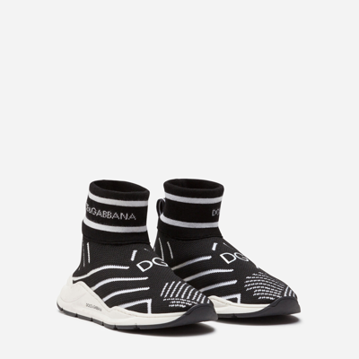 Shop Dolce & Gabbana Mesh Slip-on Daymaster Sneakers With Logo In Black/white