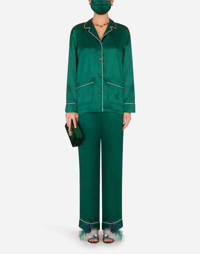 Shop Dolce & Gabbana Dg-embellished Pajama Set With Matching Face Mask In Green