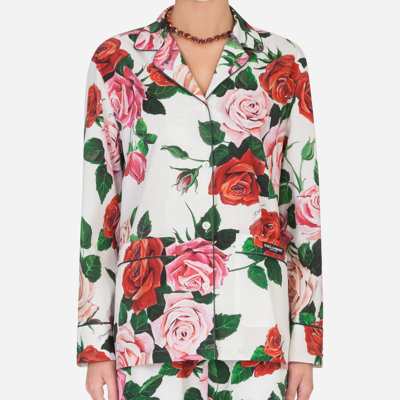 Shop Dolce & Gabbana Rose-print Pajama Set With Matching Face Mask In Rose Print