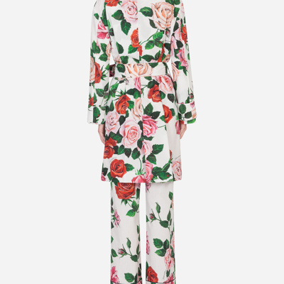Shop Dolce & Gabbana Rose-print Robe With Matching Face Mask In Floral Print