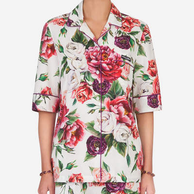 Shop Dolce & Gabbana Peony-print Pajama Set With Matching Face Mask In Floral Print