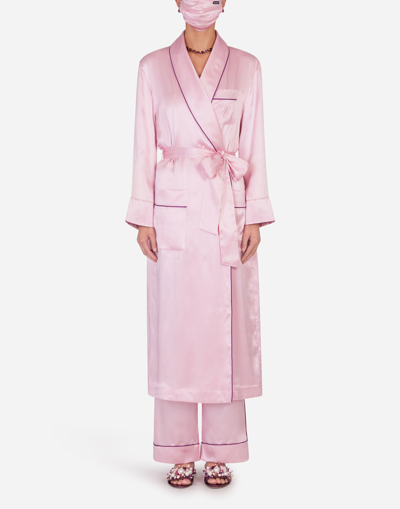 Shop Dolce & Gabbana Silk Robe With Matching Face Mask In Pink