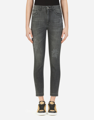 Shop Dolce & Gabbana Audrey-fit Jeans In Stretch Denim In Grey