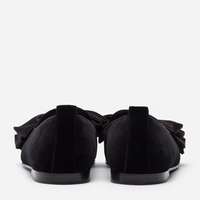 Shop Dolce & Gabbana Velvet Slippers With Satin Bow In Black