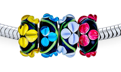 Shop Bling Jewelry Sterling Silver Multicolor 3d Flower Beaded Bracelet In Multi-color