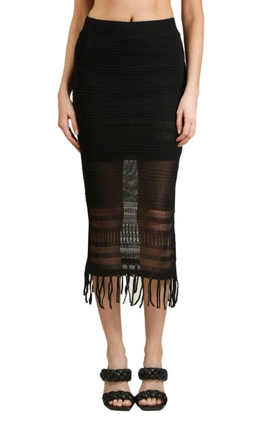 Shop Nikki Lund Tassel Hem Knit Midi Skirt In Black