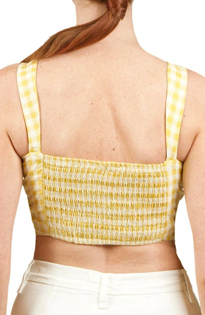Nikki Lund Gingham Tie Front Crop Tank In Light Pastel Yellow