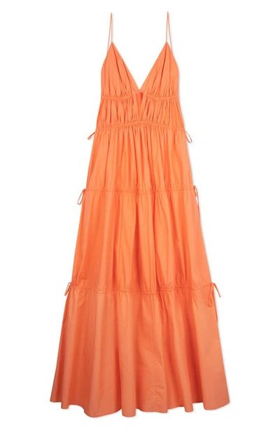 Shop Jonathan Simkhai April Tiered Cotton Poplin Maxi Dress In Coral