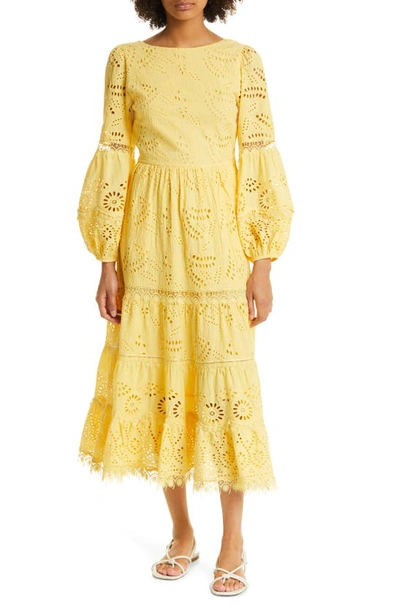 Shop Kobi Halperin Zadie Long Sleeve Cotton Eyelet Dress In Butter