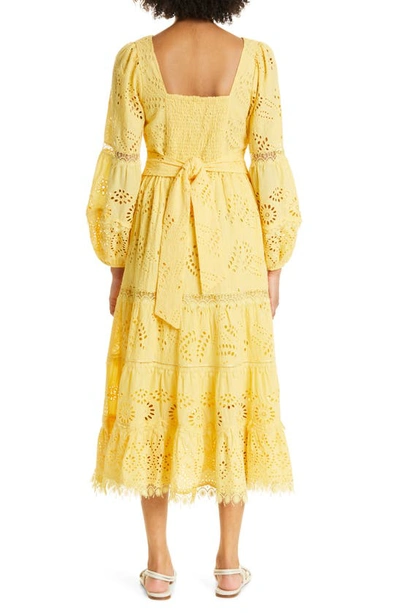 Shop Kobi Halperin Zadie Long Sleeve Cotton Eyelet Dress In Butter