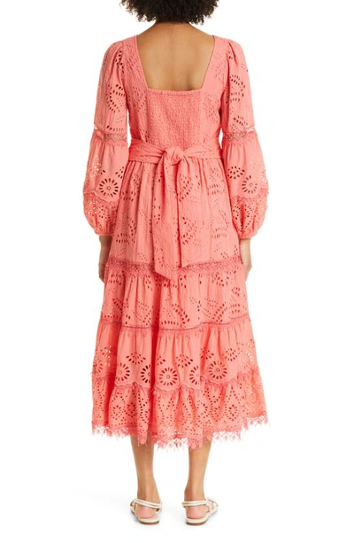 Shop Kobi Halperin Zadie Long Sleeve Cotton Eyelet Dress In Coral