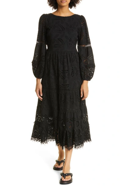 Shop Kobi Halperin Zadie Long Sleeve Cotton Eyelet Dress In Black
