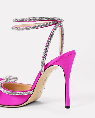 Shop Mach & Mach Double Bow Crystal-embellished Satin Pumps In Pink-drk