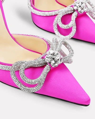 Shop Mach & Mach Double Bow Crystal-embellished Satin Pumps In Pink-drk