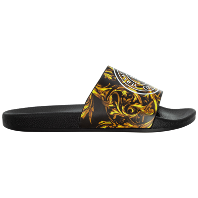 Shop Versace Jeans Couture Men's Slippers Sandals   Garland V-emblem In Black