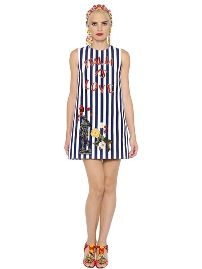 Shop Dolce & Gabbana Italia Striped Stretch Cotton Dress, Blue/white