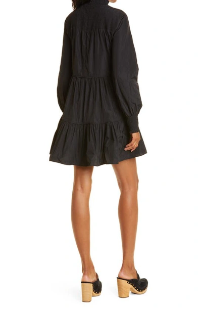 Shop Veronica Beard Vigore Smocked Ruffle Long Sleeve Minidress In Black