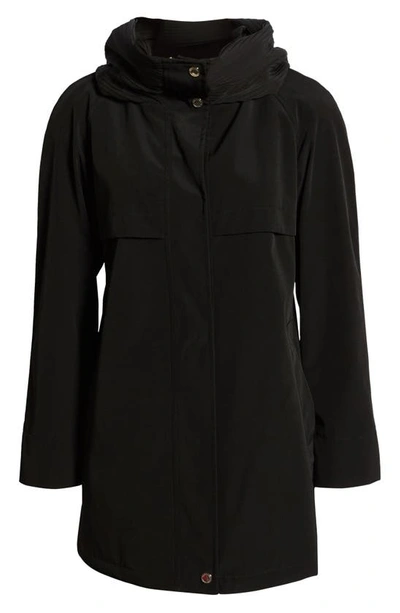 Shop Gallery Pleated Collar A-line Water Repellent Raincoat In Black