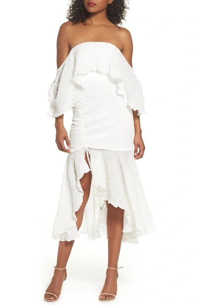 Shop C/meo Collective Sacrifices Ruched Off The Shoulder Dress In Ivory